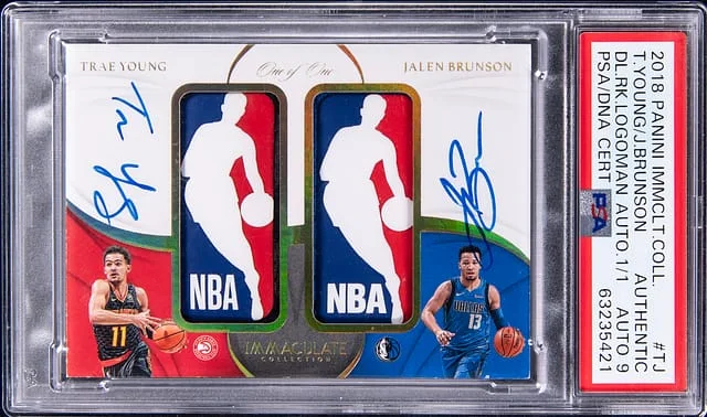 2018-19 Panini Immaculate Collection Trae Young/Jalen Brunson Dual Logoman Autographs #DR-TJ card image