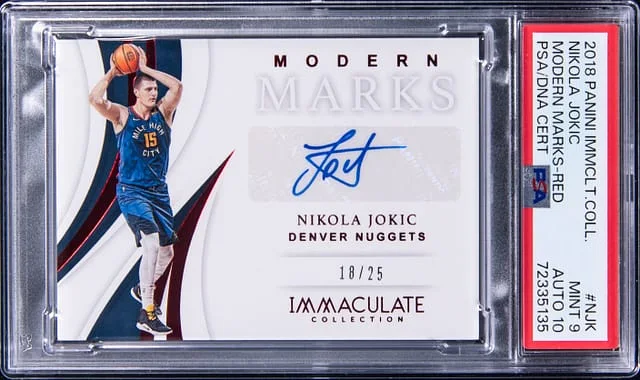 2018-19 Panini Immaculate Nikola Jokic Modern Marks Red #MM-NJK card image