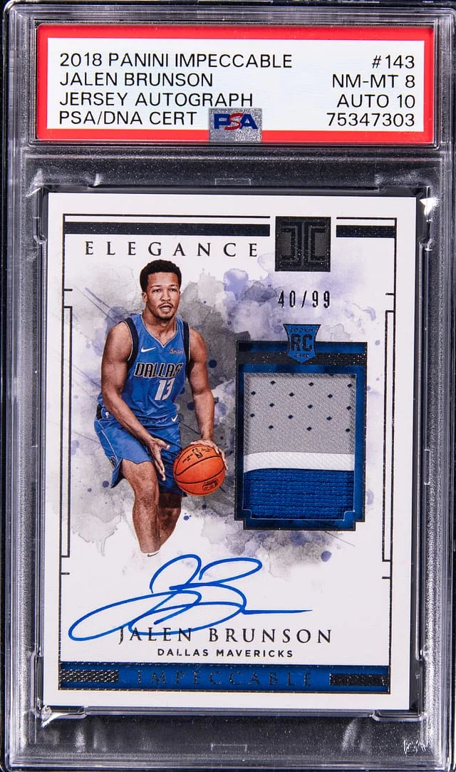 2018-19 Panini Impeccable Jalen Brunson Holo Silver Jersey Autograph #143 card image