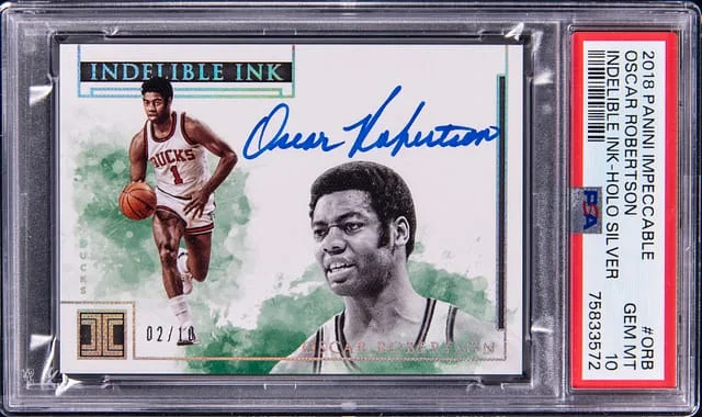 2018-19 Panini Impeccable Oscar Robertson Indelible Ink Holo Silver #IN-ORB card image