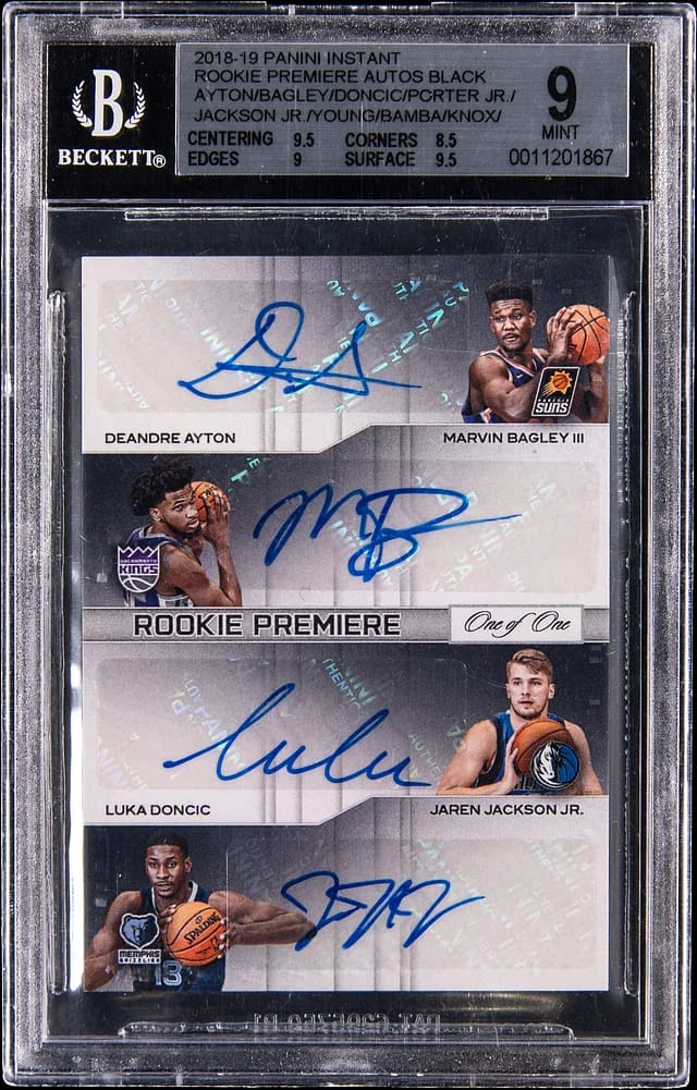 2018-19 Panini Instant Premier Autographs Black Ayton/Bagley III/Doncic/Jackson Jr./Young/Bamba/Knox/Porter Jr. Multi-Signed #no-number card image