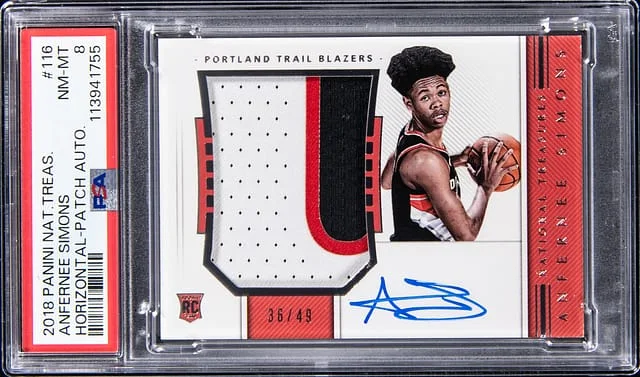 2018-19 Panini National Treasures Anfernee Simons Horizontal Patch Autograph #116 card image