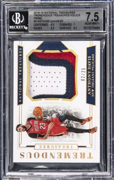 2018-19 Panini National Treasures Anthony Davis Tremendous Treasures Relics Prime #TTR-AD card image