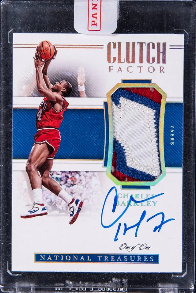 2018-19 Panini National Treasures Charles Barkley Clutch Factor Patch Autograph #CF-CBK card image