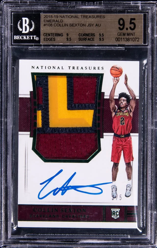 2018-19 Panini National Treasures Collin Sexton Patch Autograph (RPA) Emerald #108 card image