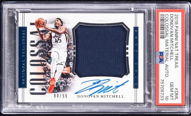 2018-19 Panini National Treasures Donovan Mitchell Colossal Material Autographs #DML card image
