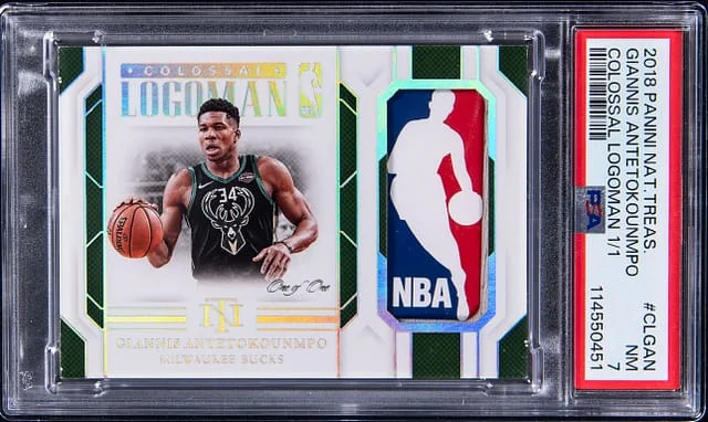 2018-19 Panini National Treasures Giannis Antetokounmpo Colossal Logoman #CL-GAN card image