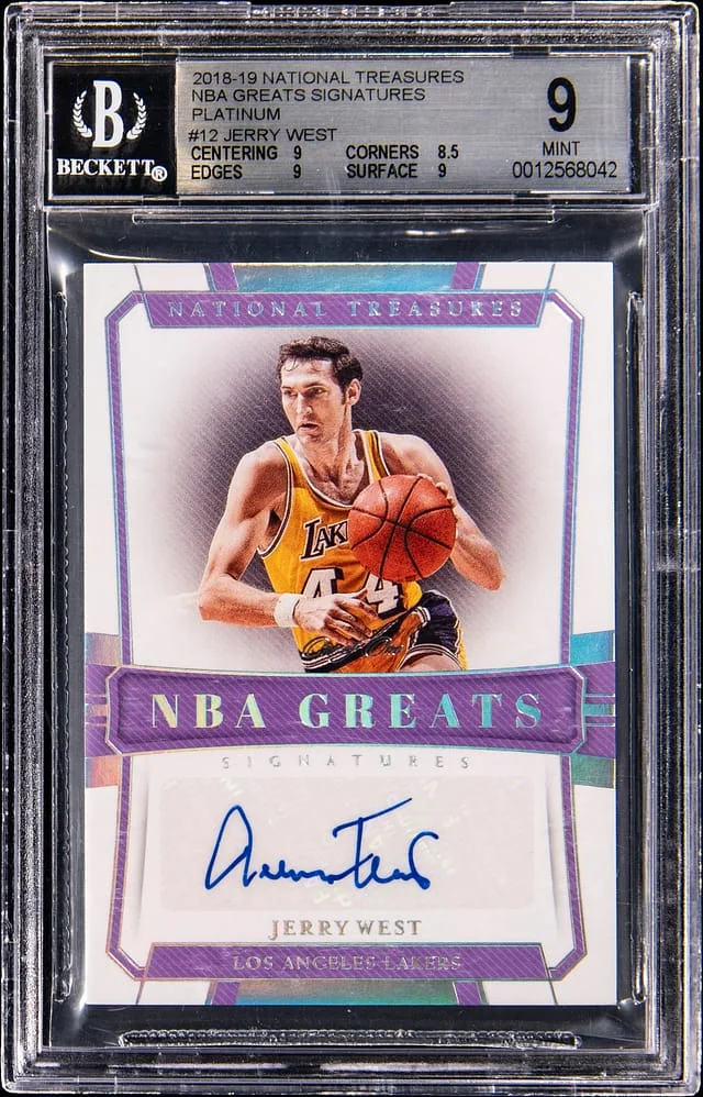 2018-19 Panini National Treasures Jerry West NBA Greatest Signatures Platinum #12 card image