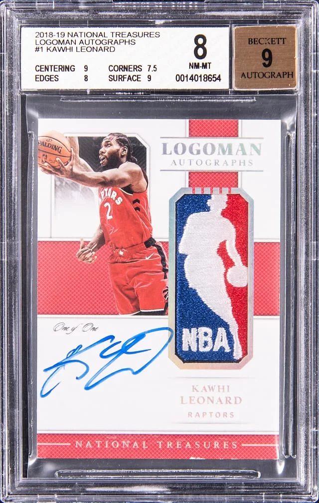 2018-19 Panini National Treasures Kawhi Leonard Logoman Autographs #LA-KWL card image