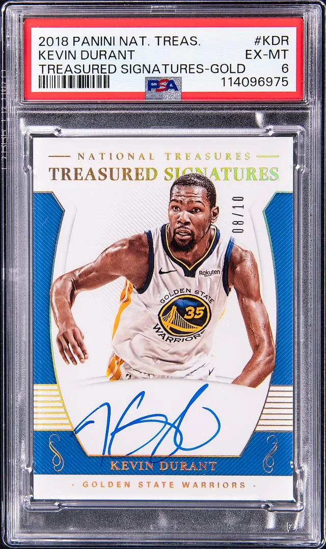 2018-19 Panini National Treasures Kevin Durant Treasured Signatures Gold #TS-KDR card image