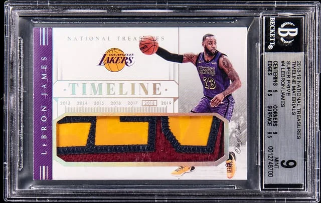 2018-19 Panini National Treasures LeBron James Timeline Materials Super Prime #4 card image