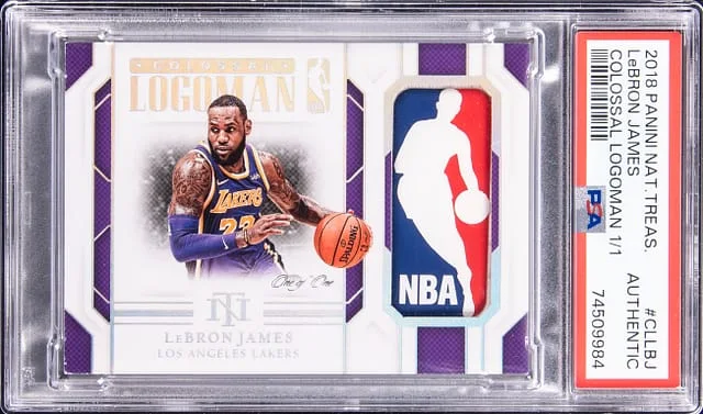 2018-19 Panini National Treasures LeBron James Colossal Logoman #CL-LBJ card image