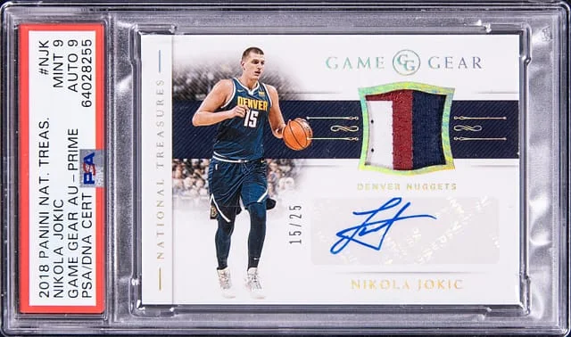 2018-19 Panini National Treasures Nikola Jokic Game Gear Autographs Prime #GG-NJK card image