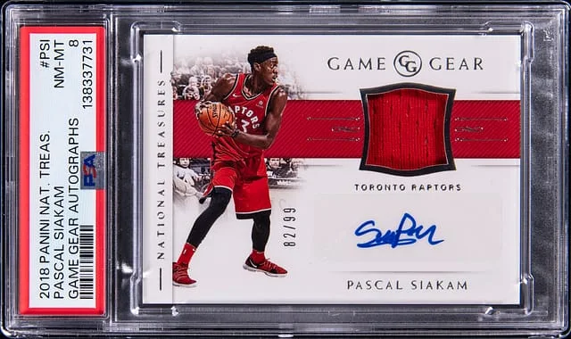 2018-19 Panini National Treasures Pascal Siakam Game Gear Autographs #GG-PSI card image