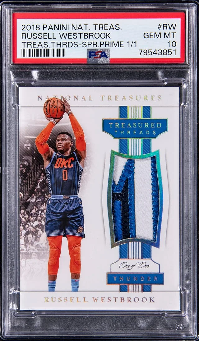 2018-19 Panini National Treasures Russell Westbrook Treasured Threads Super Prime #RW card image