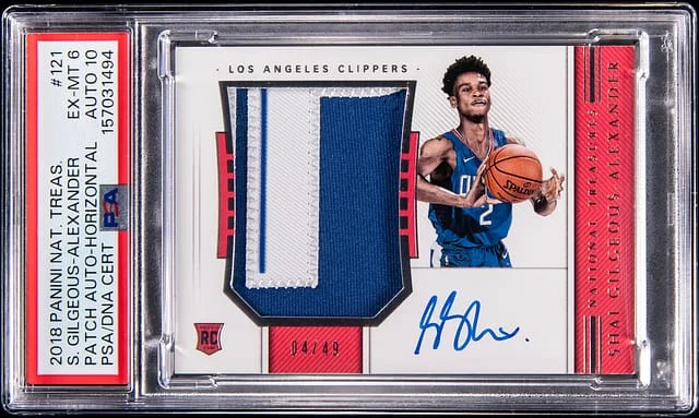 2018-19 Panini National Treasures Shai Gilgeous-Alexander Patch Autograph (RPA) Gold White Box #121 card image