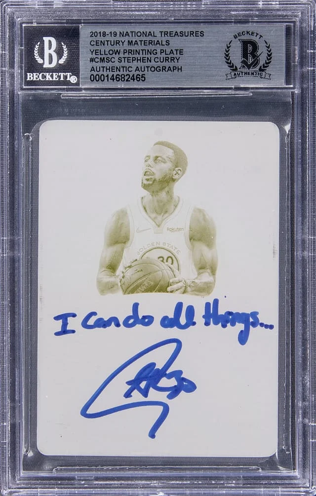 2018-19 Panini National Treasures Stephen Curry Century Materials Yellow Printing Plate #CM-SC card image