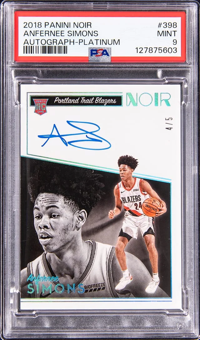 2018-19 Panini Noir Anfernee Simons Autograph Platinum #398 card image