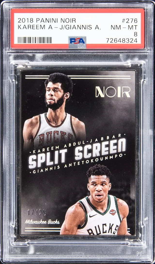 2018-19 Panini Noir Kareem Abdul-Jabbar/Giannis Antetokoumpo Split Screen #276 card image