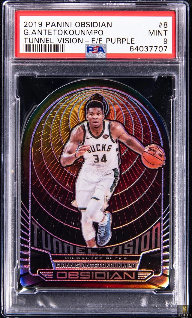 2018-19 Panini Obsidian Giannis Antetokounmpo Tunnel Vision Electric Etch Purple #8 card image