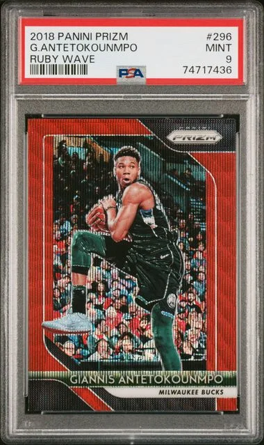 2018-19 Panini Prizm Giannis Antetokounmpo Ruby Wave #296 card image