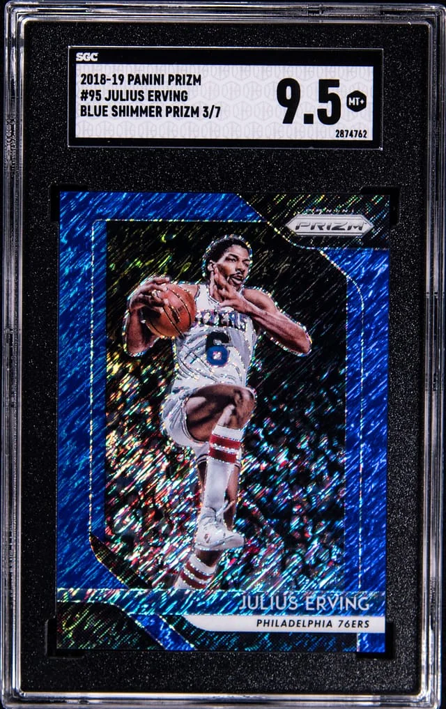 2018-19 Panini Prizm Julius Erving Blue Shimmer #95 card image