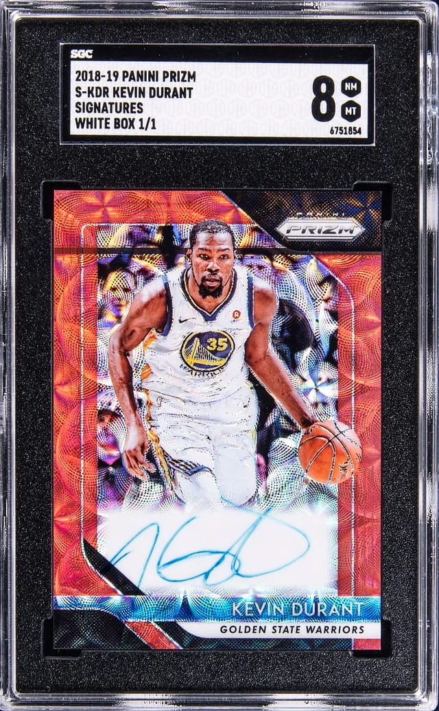 2018-19 Panini Prizm Kevin Durant Signatures White Box #S-KDR card image