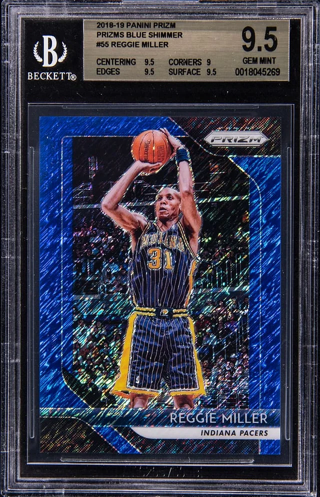 2018-19 Panini Prizm Reggie Miller Blue Shimmer Prizm #55 card image