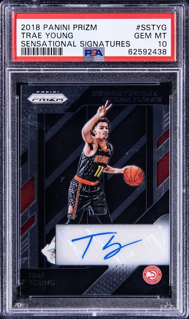 2018-19 Panini Prizm Trae Young Sensational Signatures #SG-TYG card image