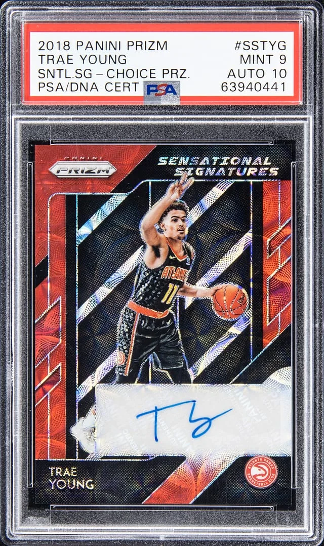 2018-19 Panini Prizm Trae Young Sensational Signatures Choice Prizm #SS-TYG card image