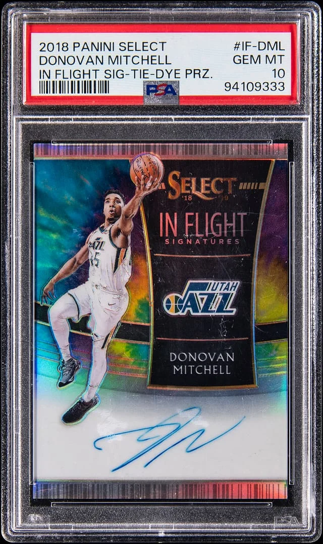2018-19 Panini Select Donovan Mitchell In Flight Signatures Tie-Dye Prizm #IF-DML card image