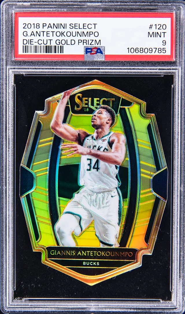 2018-19 Panini Select Giannis Antetokounmpo Die-Cut Gold Prizm #120 card image