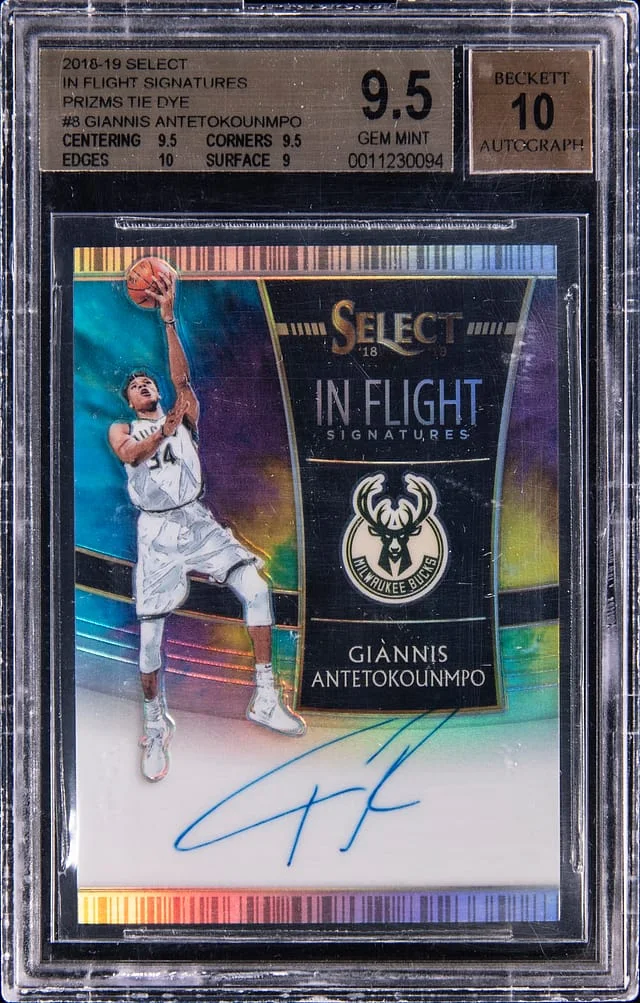 2018-19 Panini Select Giannis Antetokounmpo In Flight Signatures Tie-Dye Prizm #IF-GAN card image