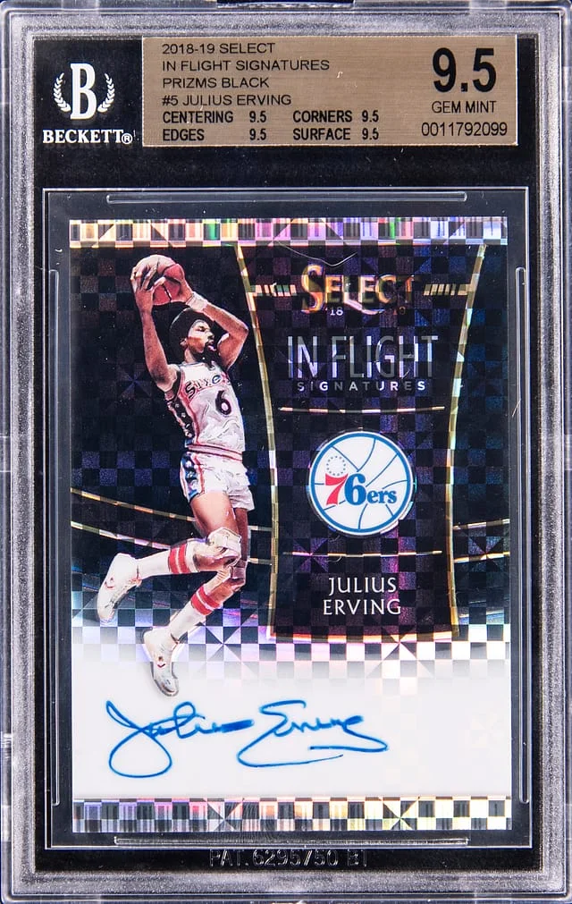 2018-19 Panini Select Julius Erving in Flight Signatures Prizm Black #5 card image