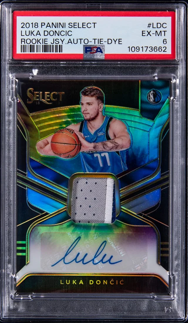 2018-19 Panini Select Luka Doncic Jersey Autographs Tie-Dye Prizm #RJA-LDC card image