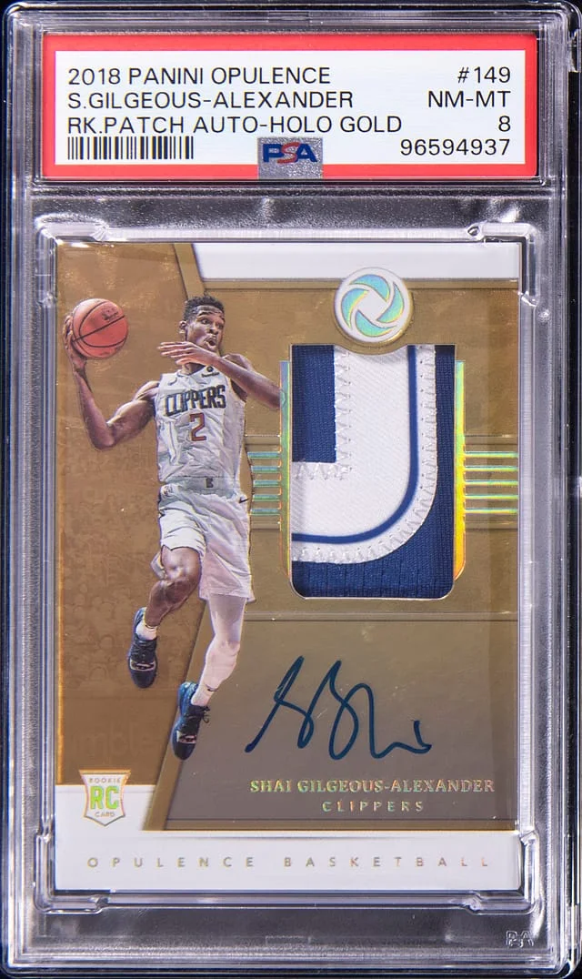2018-19 Panini Shai Gilgeous-Alexander Opulence Patch Autograph (RPA) Holo Gold #149 card image