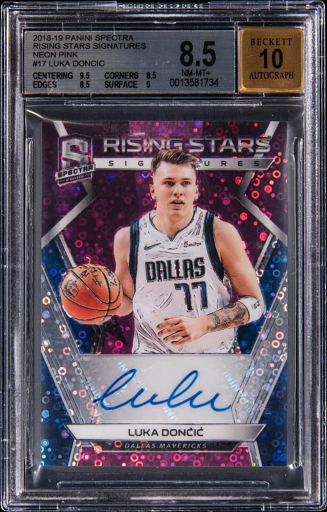 2018-19 Panini Spectra Luka Doncic Rising Stars Signatures Neon Pink #RS-LDC card image