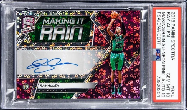 2018-19 Panini Spectra Ray Allen Making It Rain Autograph Neon Pink #MR-RAL card image