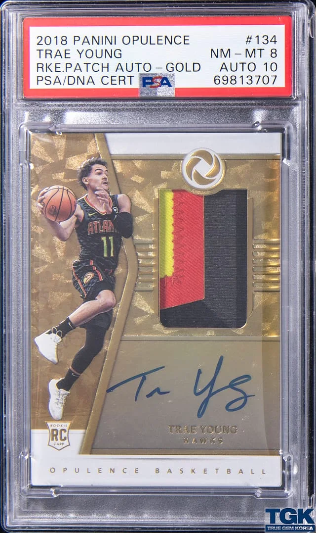 2018-19 Panini Trae Young Opulence Patch Autograph (RPA) #134 card image