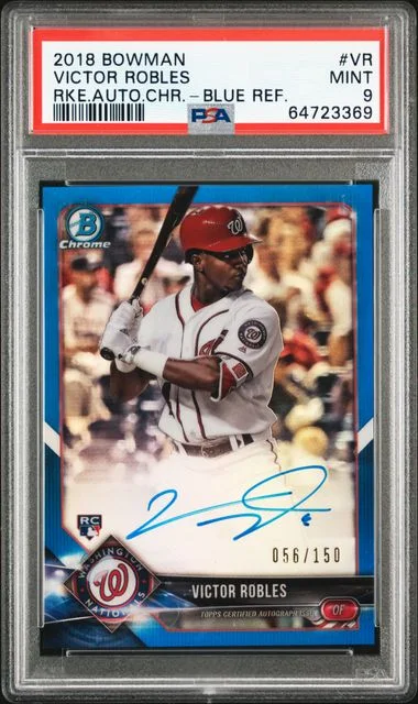 2018 Bowman Autographs Chrome Blue Refractor Vr Victor Robles #no-number card image