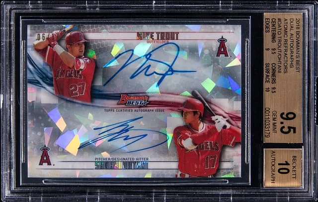 2018 Bowman Best Shohei Ohtani/Mike Trout Dual Autographs Atomic Refractor #DA-TO card image