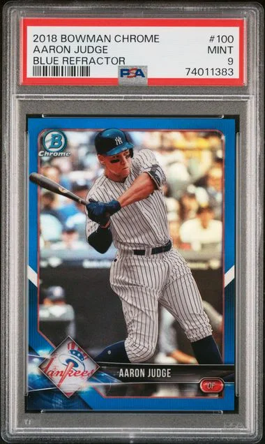 2018 Bowman Chrome Aaron Judge Blue Refractor #100 card image