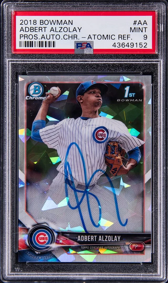 2018 Bowman Chrome Adbert Alzolay Prospect Autographs Atomic Refractor #AA card image