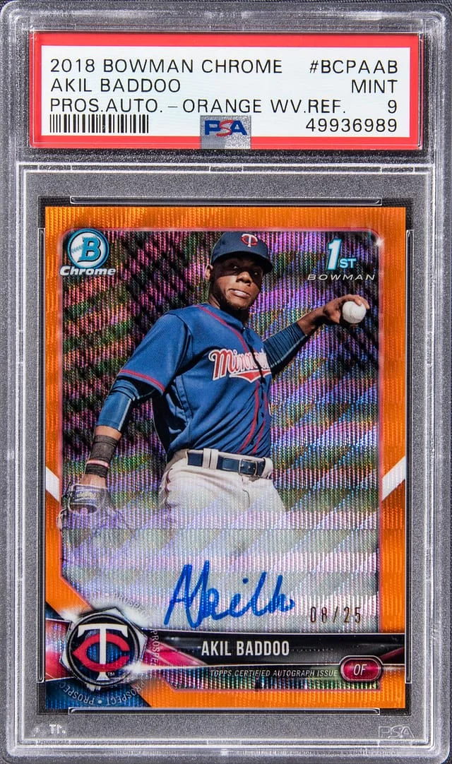 2018 Bowman Chrome Akil Baddoo Prospect Autograph Orange Wave Refractor #BCPA-AB card image