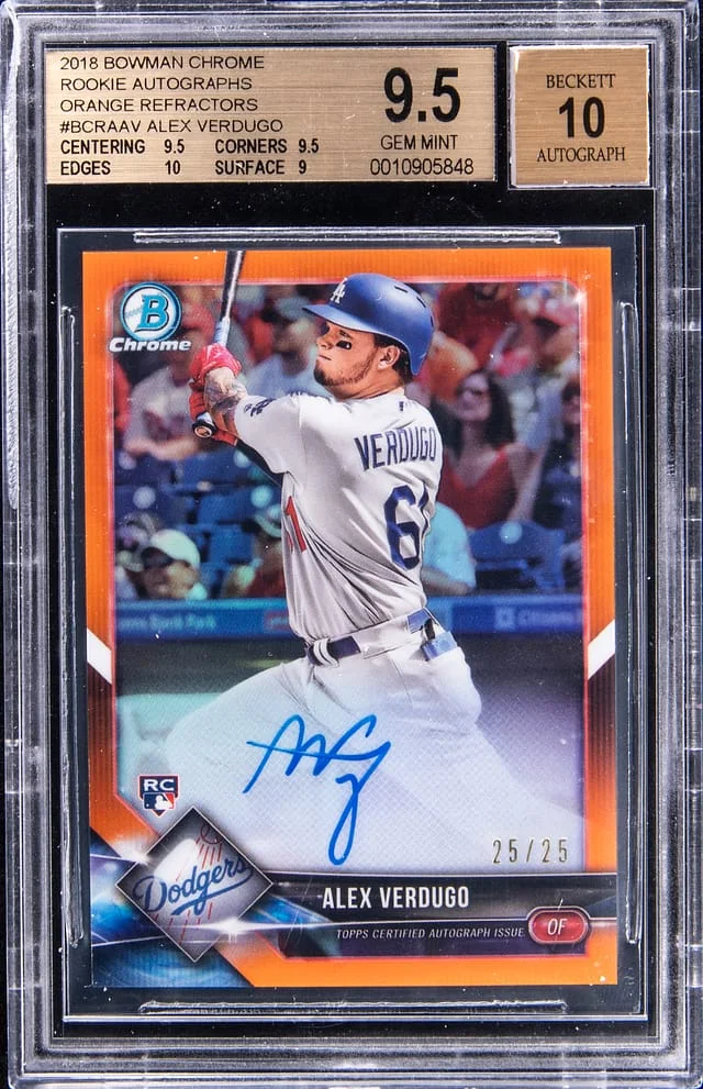 2018 Bowman Chrome Alex Verdugo Autographs Orange Refractor #BCRAAV card image