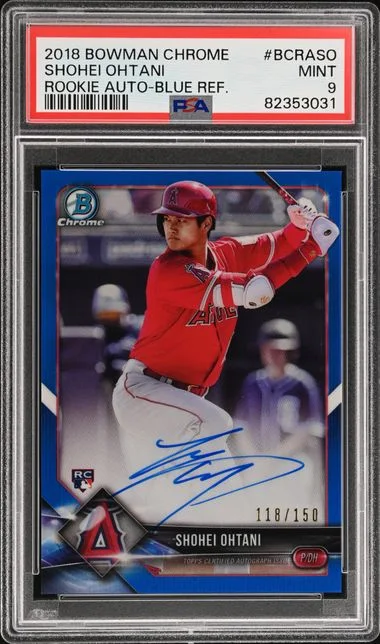 2018 Bowman Chrome Autographs Blue Refractor Bcraso Shohei Ohtani #no-number card image