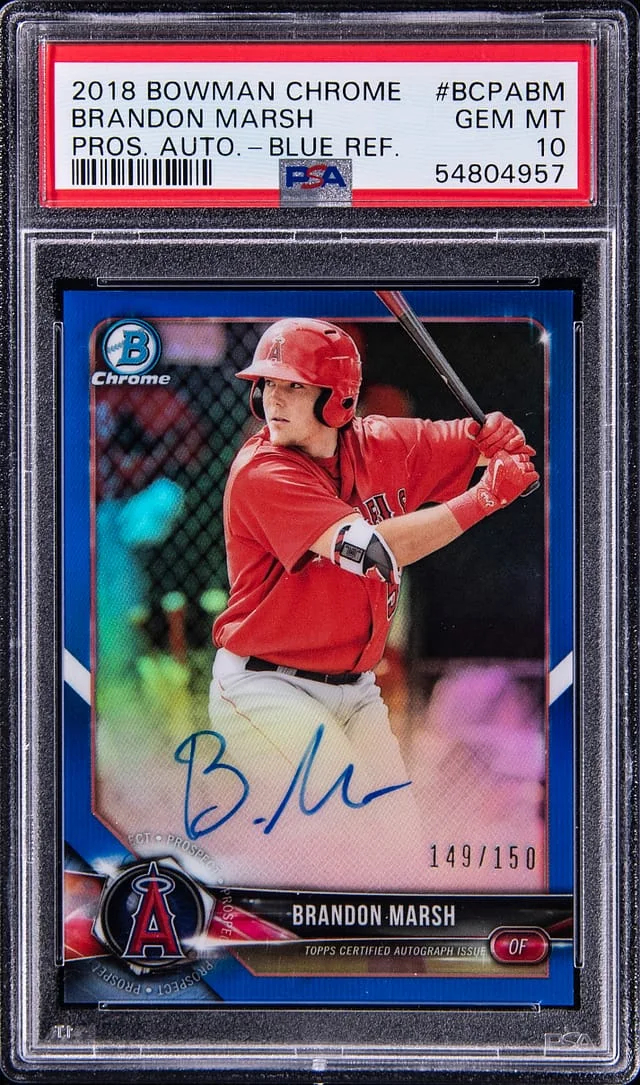 2018 Bowman Chrome Brandon Marsh Prospect Blue Refractor #BCPA-BM card image