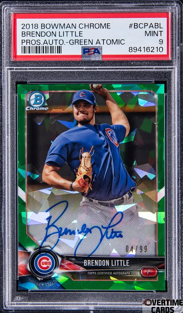 2018 Bowman Chrome Brendon Little Prospect Autograph Green Atomic #BCPA-BL card image
