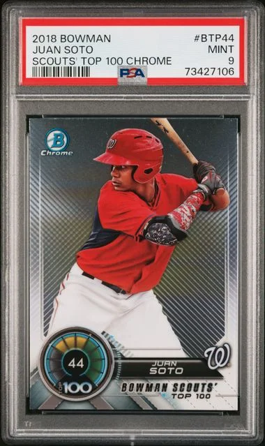 2018 Bowman Chrome Btp44 Juan Soto Scouts' Top #100 card image