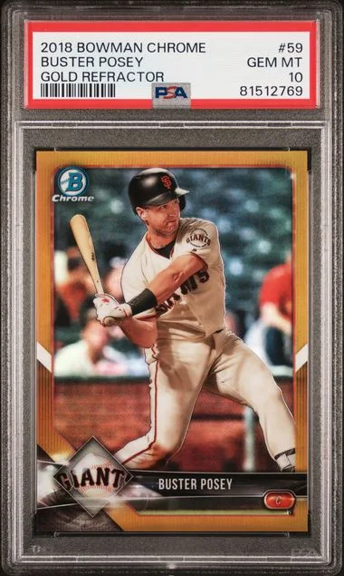 2018 Bowman Chrome Buster Posey Gold Refractor #59 card image